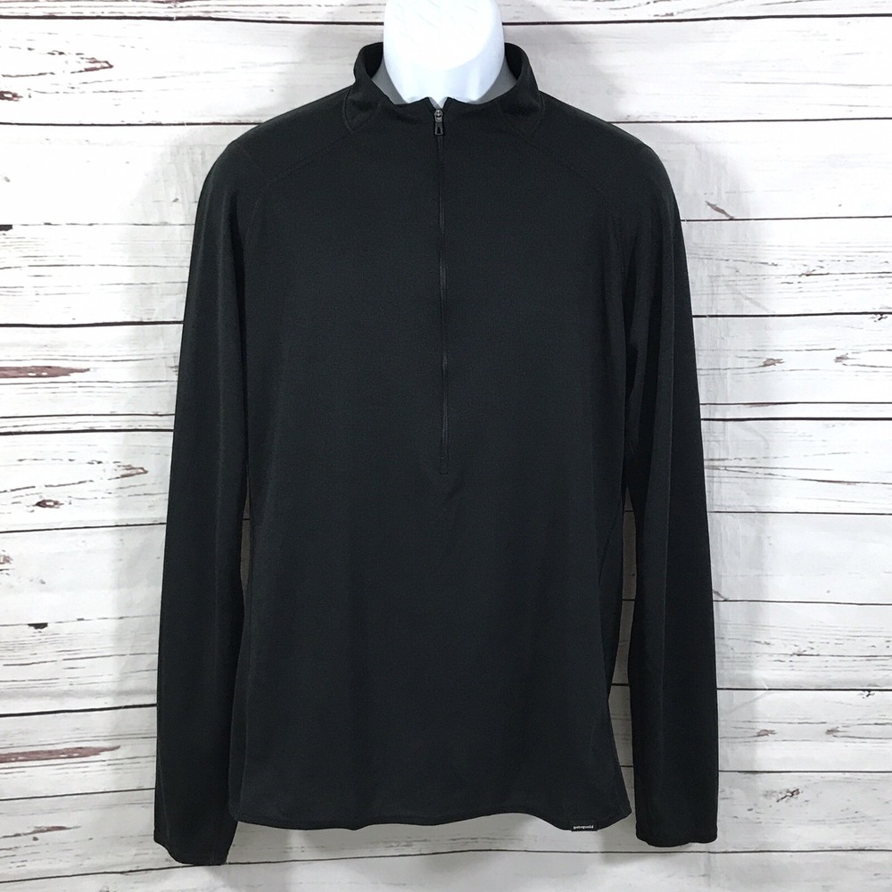 Patagonia Capalene 2 Lightweight Shirt Mens Large Black 1/4 Zip Long Sleeve